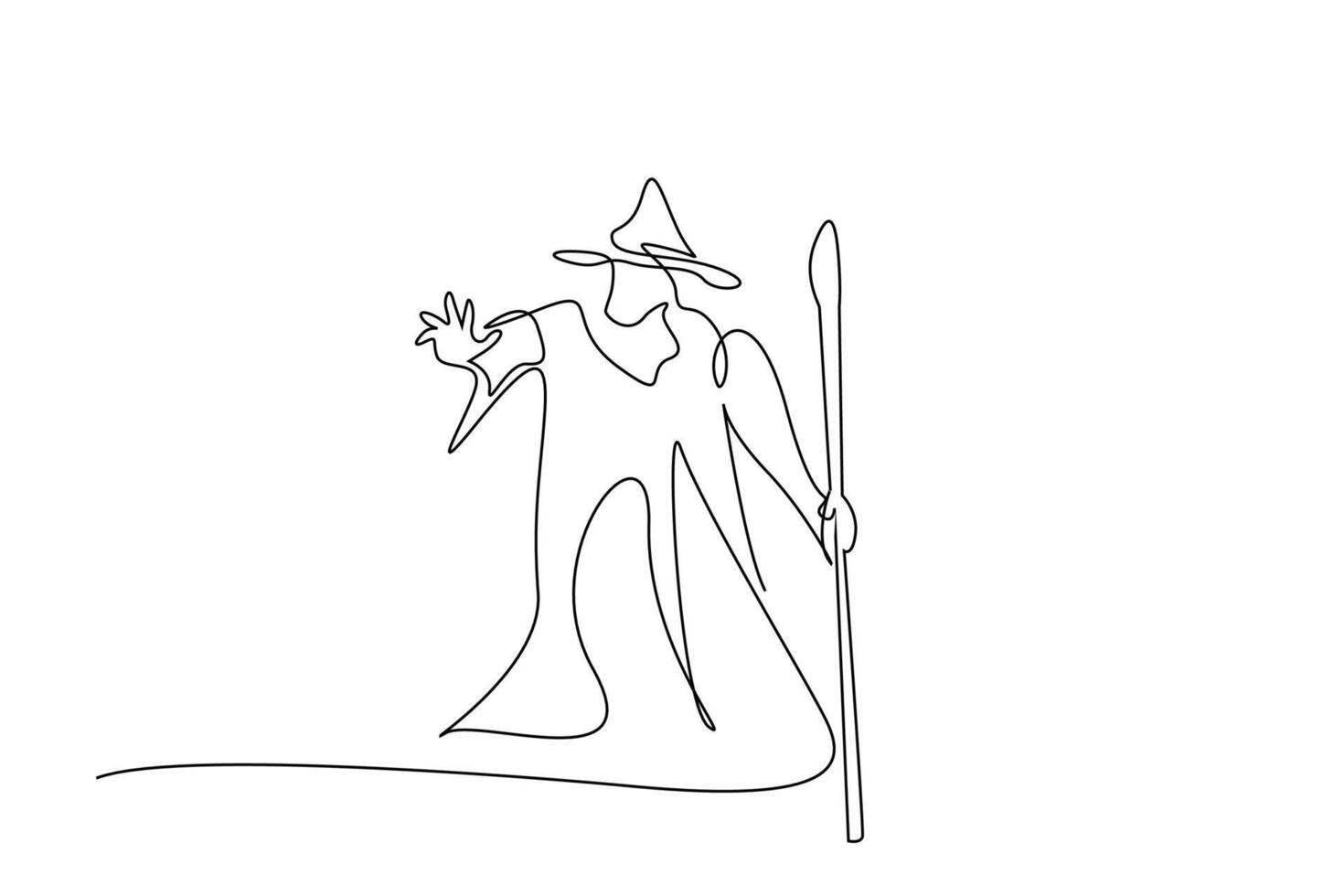 old wizard man person character wand stick one line art design vector