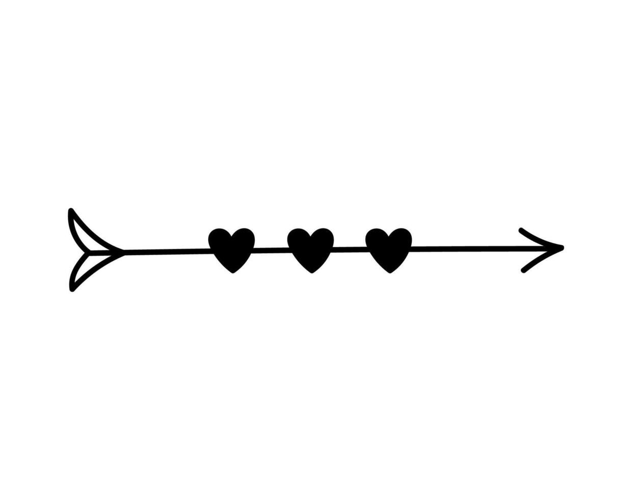 Cute doodle arrow with hearts isolated on white background. hand-drawn illustration. Perfect for Valentine's Day designs, cards, invitations, decorations. vector