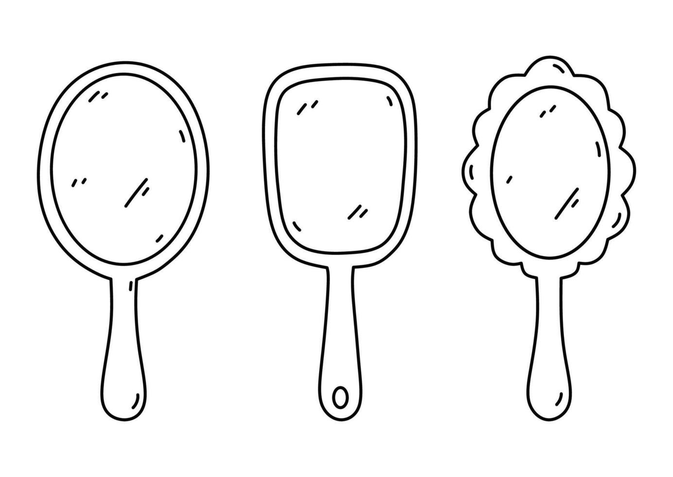 Set of hand mirrors isolated on a white background. hand-drawn illustration in doodle style. Perfect for cards, decorations, logo, various designs. vector