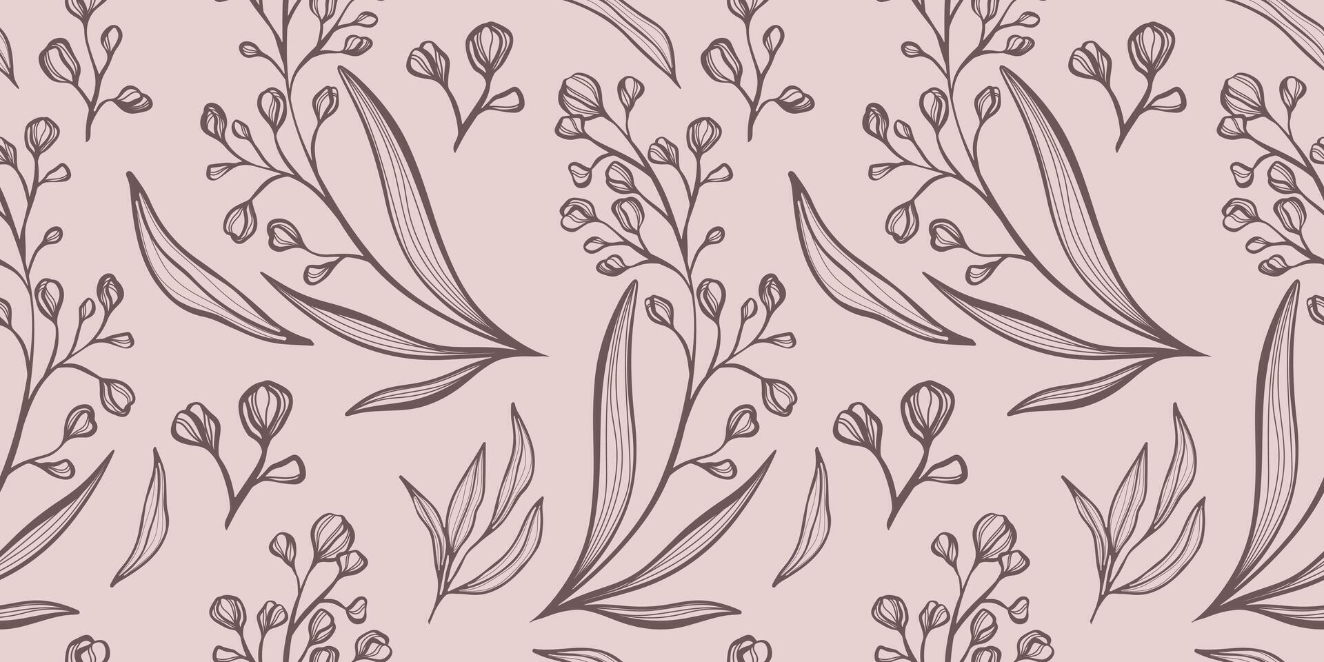 Hand drawn seamless pattern with eucalyptus leaves and branches in cute rustic style. vector