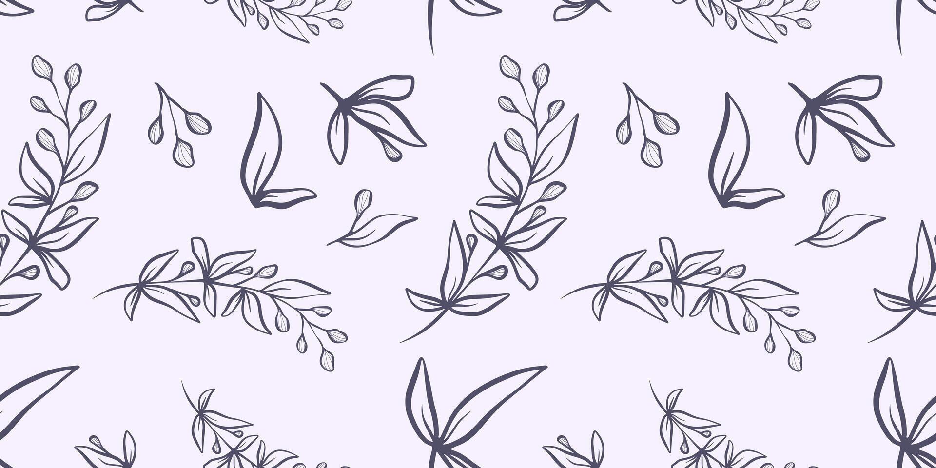 Hand drawn seamless pattern with eucalyptus leaves and branches in cute rustic style. vector