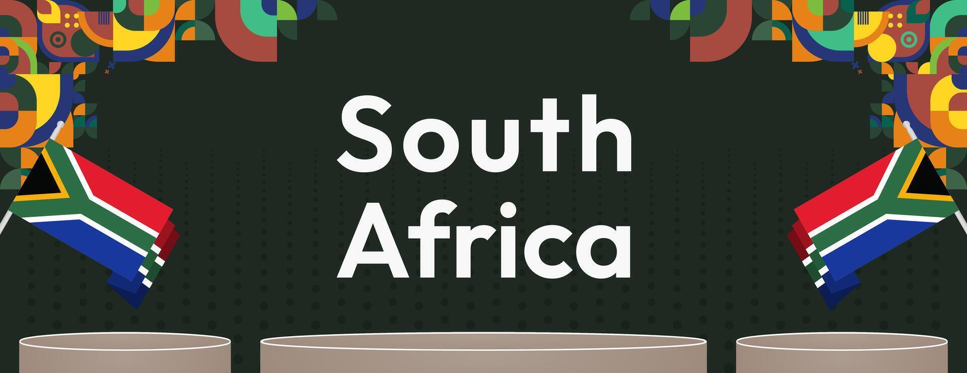South Africa National Independence Day wide banner. Modern geometric abstract background in colorful style for South Africa day. South African Independence greeting card cover with country flag. vector