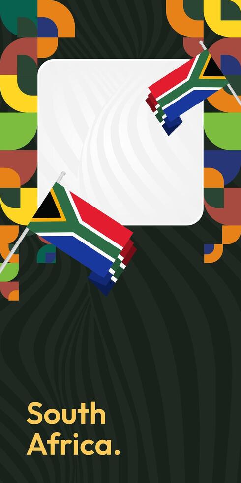 South Africa National Independence Day stand banner. Modern geometric abstract background in colorful style for South Africa day. South African Independence greeting card cover with country flag. vector