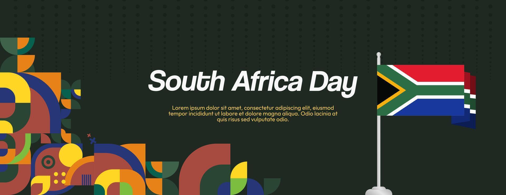 South Africa National Independence Day wide banner. Modern geometric abstract background in colorful style for South Africa day. South African Independence greeting card cover with country flag. vector