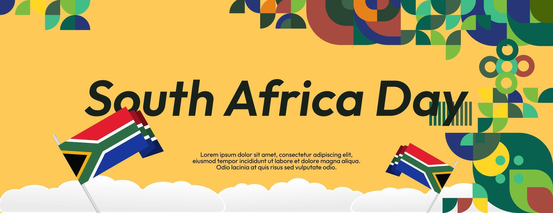 South Africa National Independence Day wide banner. Modern geometric abstract background in colorful style for South Africa day. South African Independence greeting card cover with country flag. vector