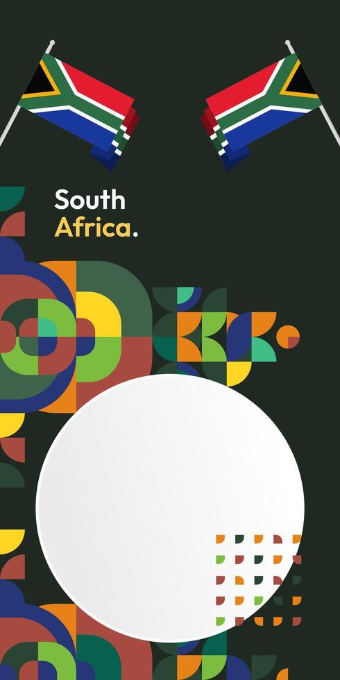 South Africa National Independence Day stand banner. Modern geometric abstract background in colorful style for South Africa day. South African Independence greeting card cover with country flag. vector