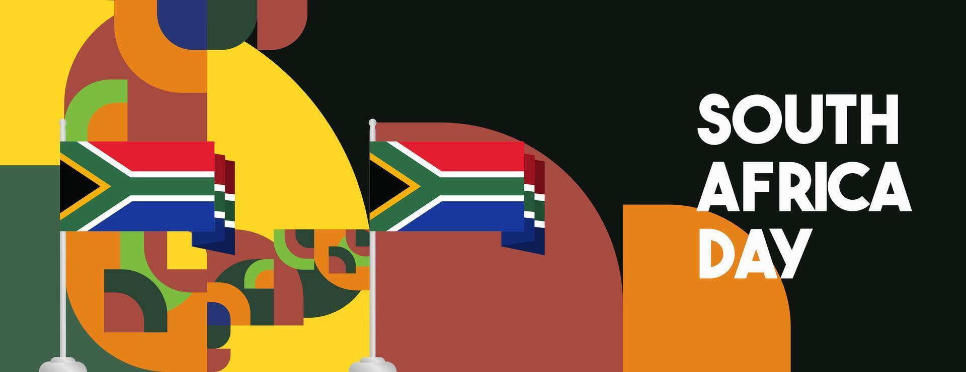South Africa National Independence Day wide banner. Modern geometric abstract background in colorful style for South Africa day. South African Independence greeting card cover with country flag. vector