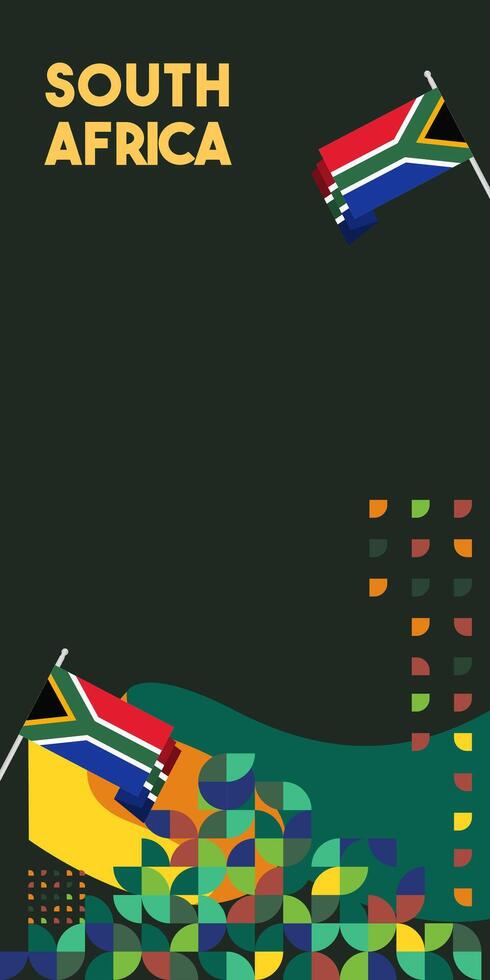 South Africa National Independence Day stand banner. Modern geometric abstract background in colorful style for South Africa day. South African Independence greeting card cover with country flag. vector