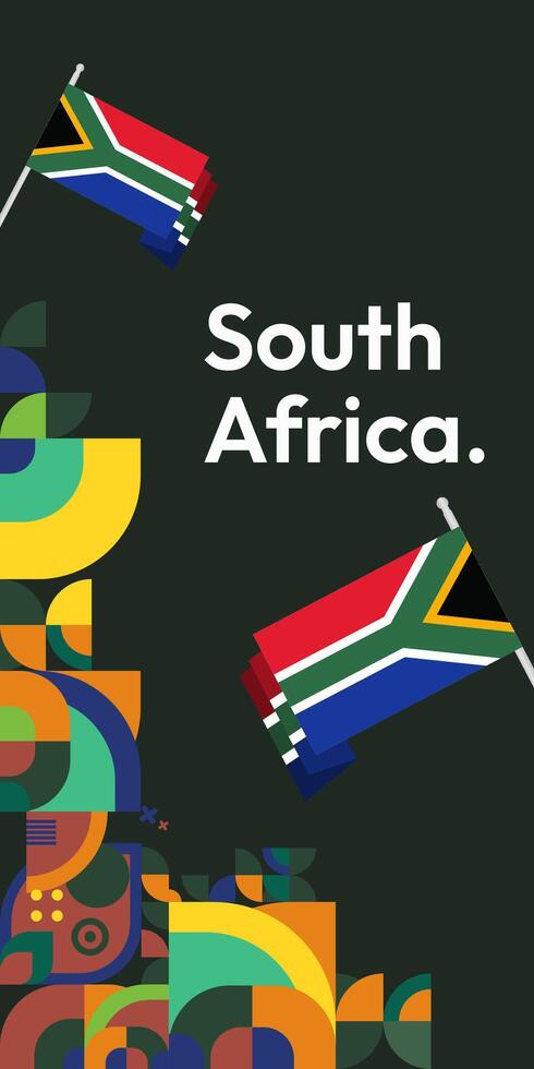 South Africa National Independence Day stand banner. Modern geometric abstract background in colorful style for South Africa day. South African Independence greeting card cover with country flag. vector