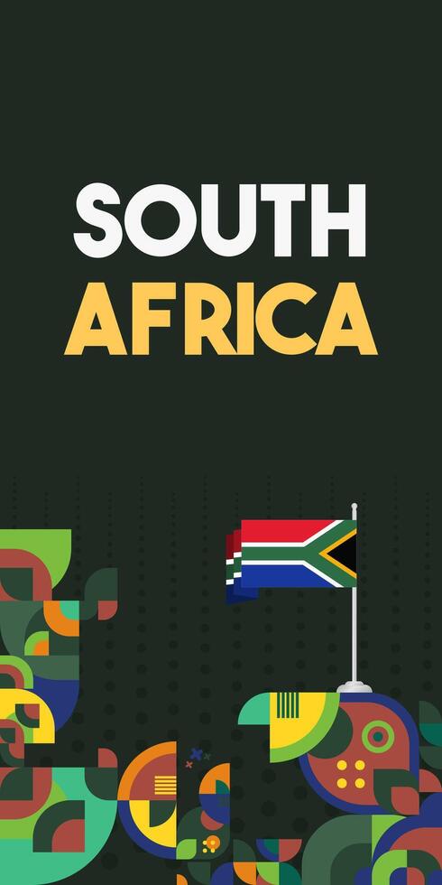 South Africa National Independence Day stand banner. Modern geometric abstract background in colorful style for South Africa day. South African Independence greeting card cover with country flag. vector