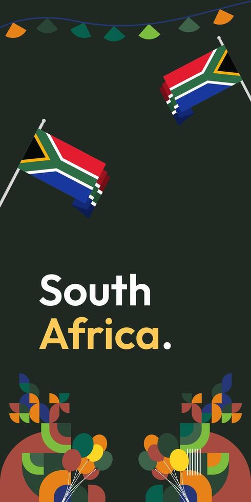 South Africa National Independence Day stand banner. Modern geometric abstract background in colorful style for South Africa day. South African Independence greeting card cover with country flag. vector