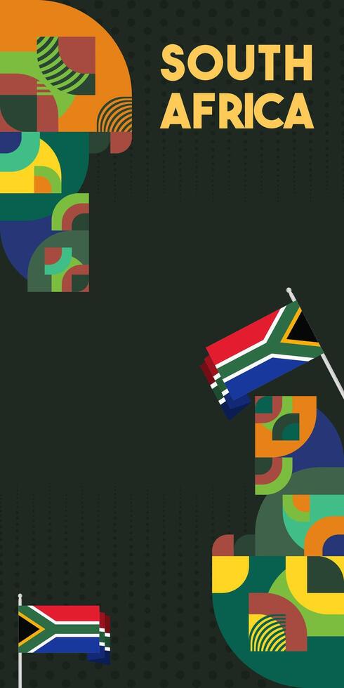 South Africa National Independence Day stand banner. Modern geometric abstract background in colorful style for South Africa day. South African Independence greeting card cover with country flag. vector
