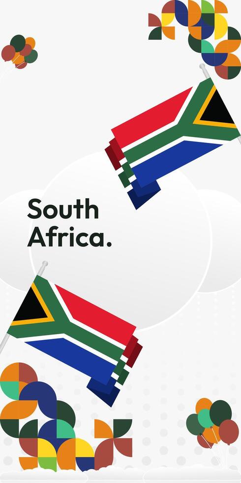 South Africa National Independence Day stand banner. Modern geometric abstract background in colorful style for South Africa day. South African Independence greeting card cover with country flag. vector