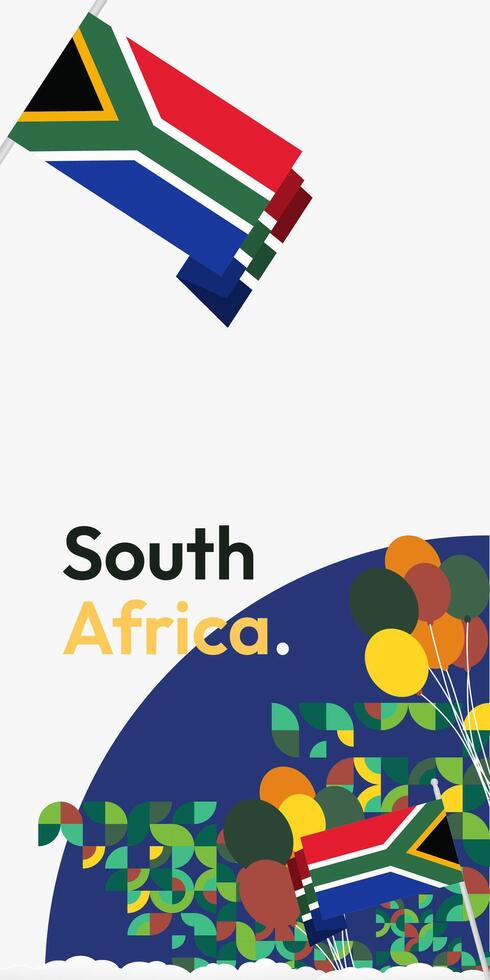 South Africa National Independence Day stand banner. Modern geometric abstract background in colorful style for South Africa day. South African Independence greeting card cover with country flag. vector