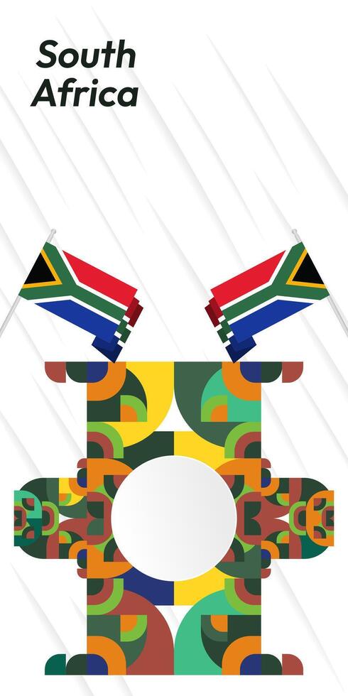 South Africa National Independence Day stand banner. Modern geometric abstract background in colorful style for South Africa day. South African Independence greeting card cover with country flag. vector