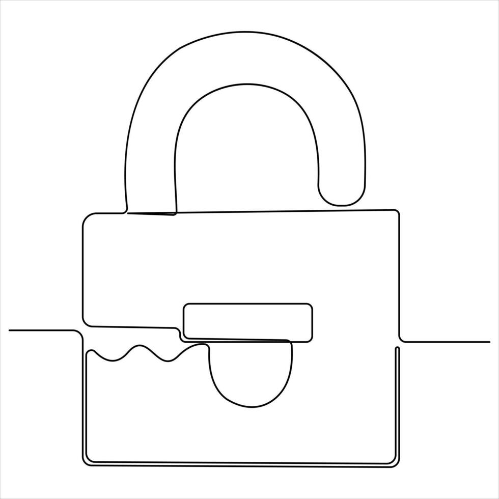 Continuous single line drawing of metal padlock outline illustration vector