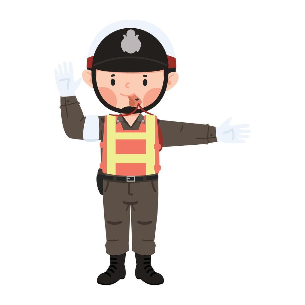 Cute Cartoon character of Thai police wearing helmet vector