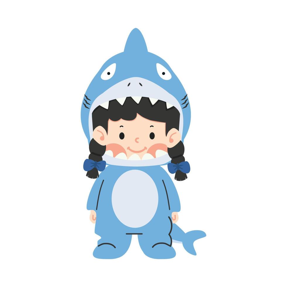 kid characters in shark costume animal vector