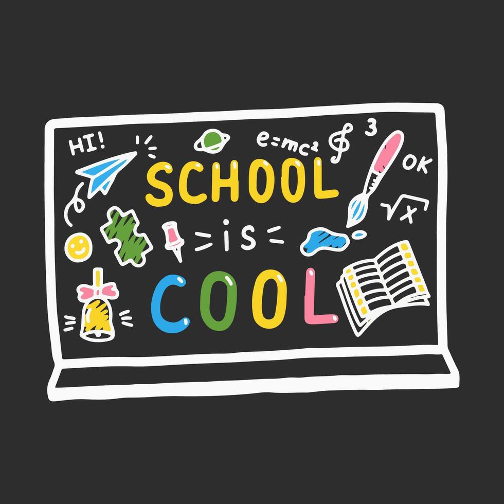 creativo pizarra ilustración celebrando educación con colegio es frio eslogan vector