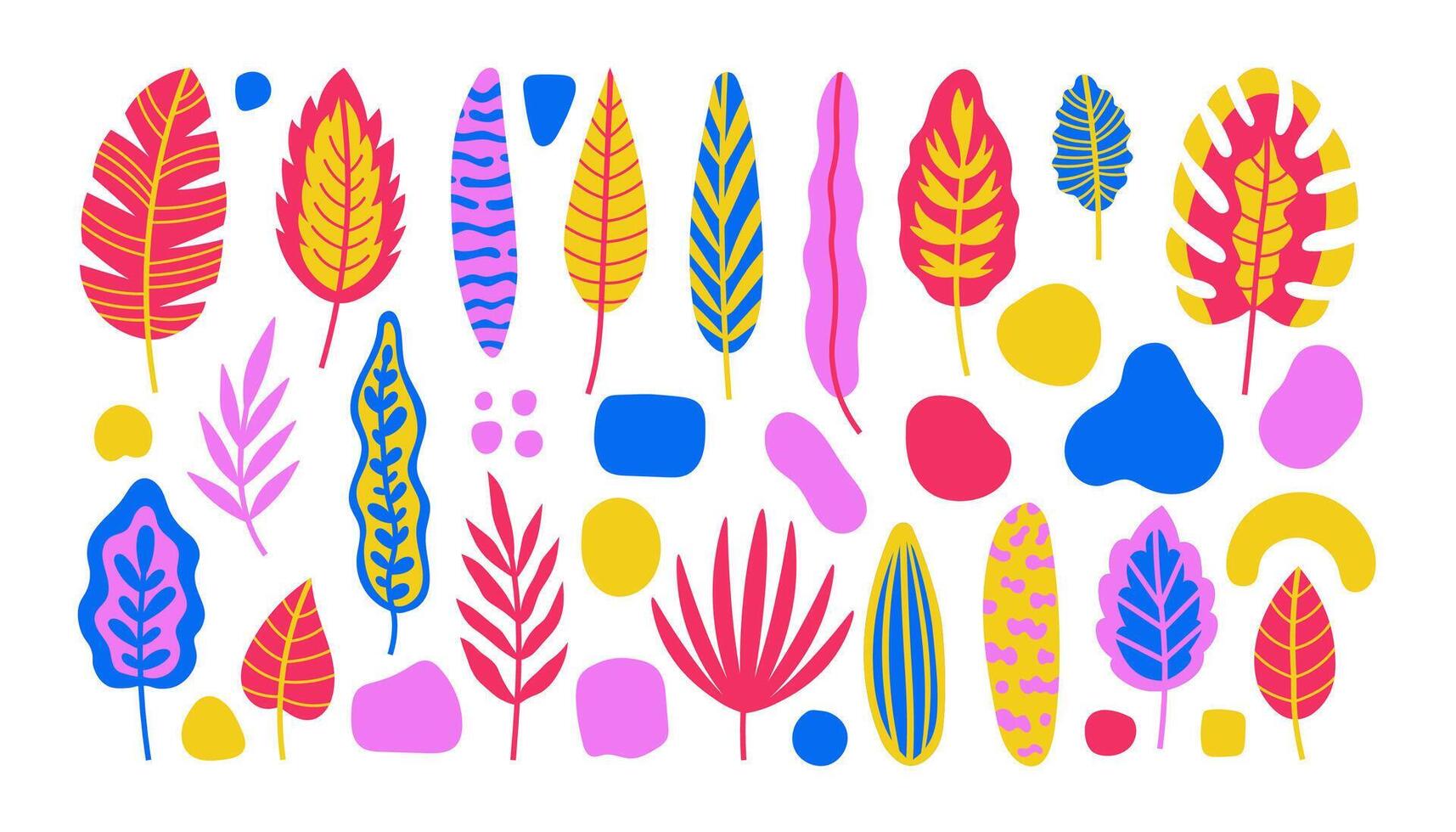 Tropical leaf colorful doodle set vector