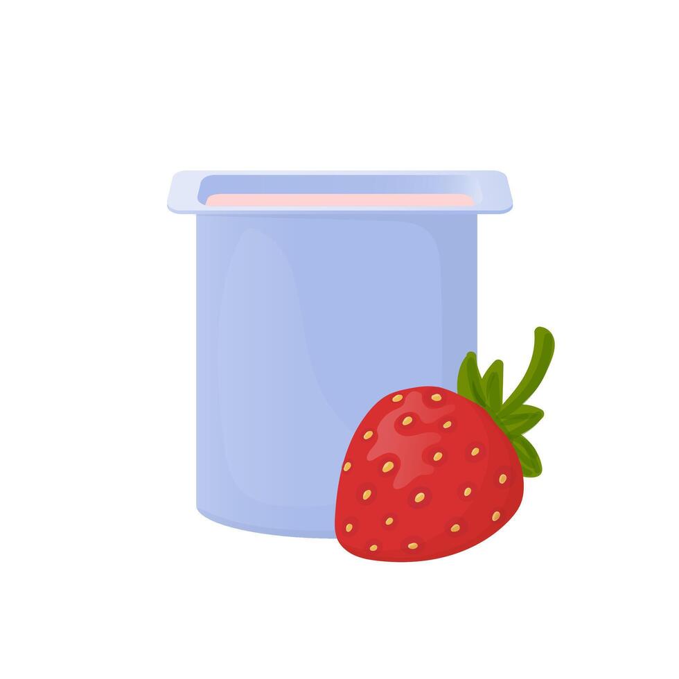 strawberry yogurt in a blue cup hand drawn in cartoon style vector