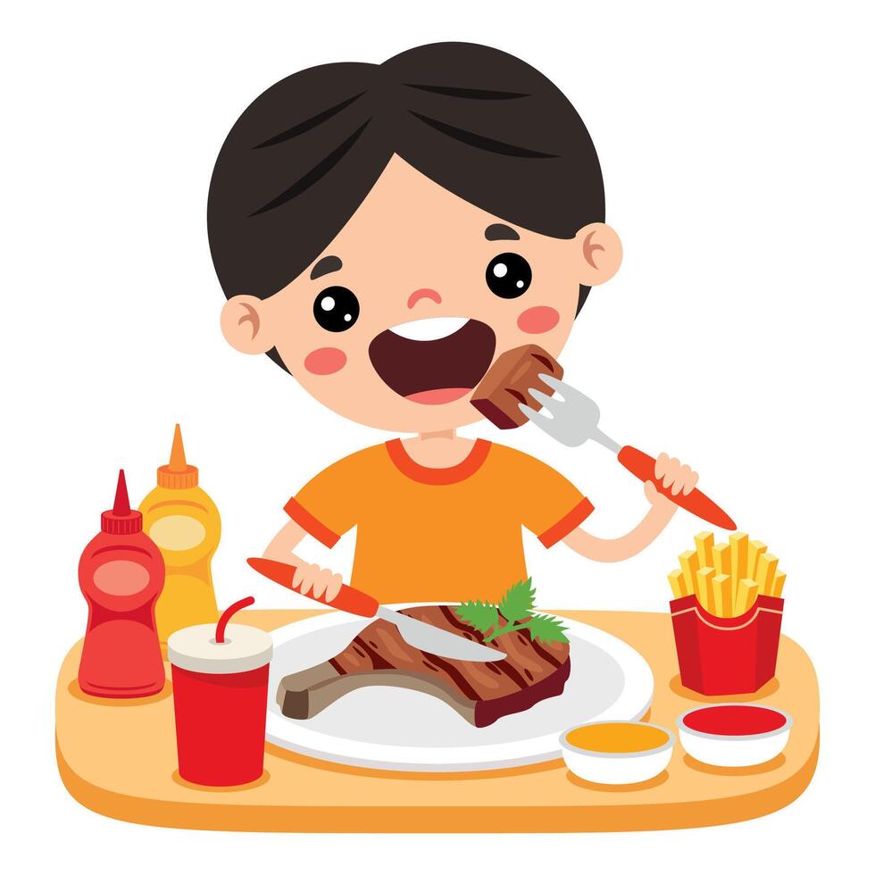 Food Concept With Cartoon Kid vector