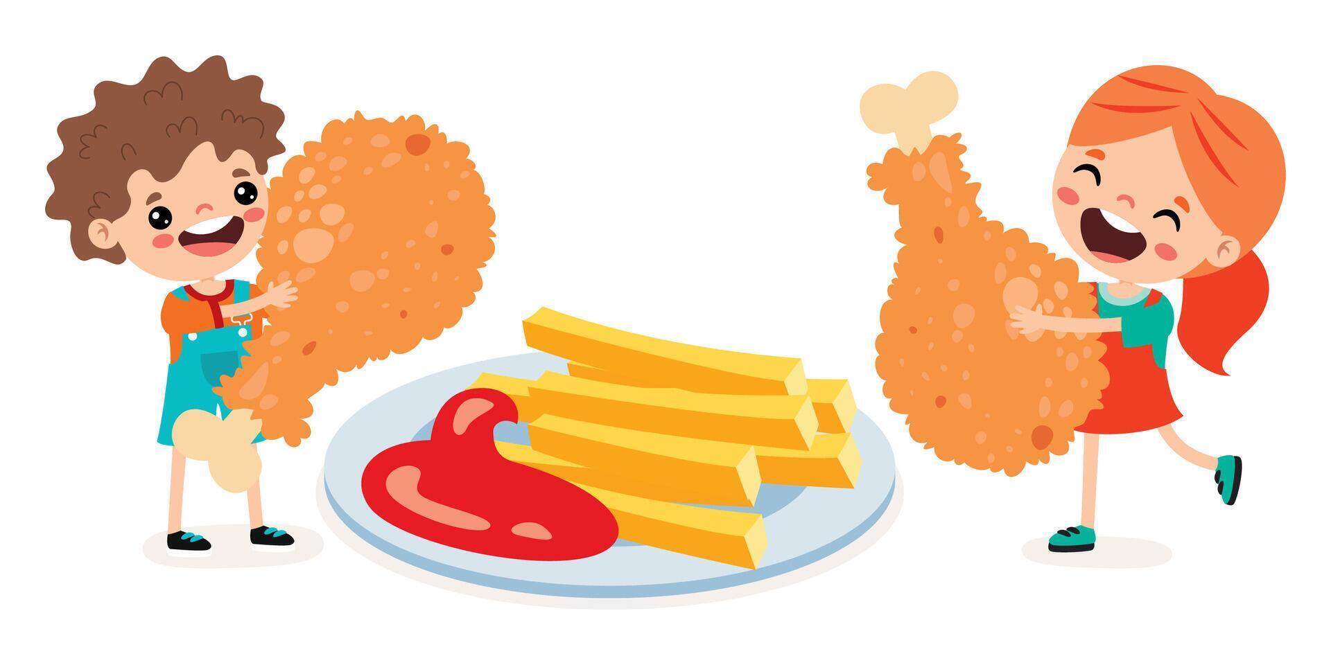 Food Concept With Cartoon Kids vector