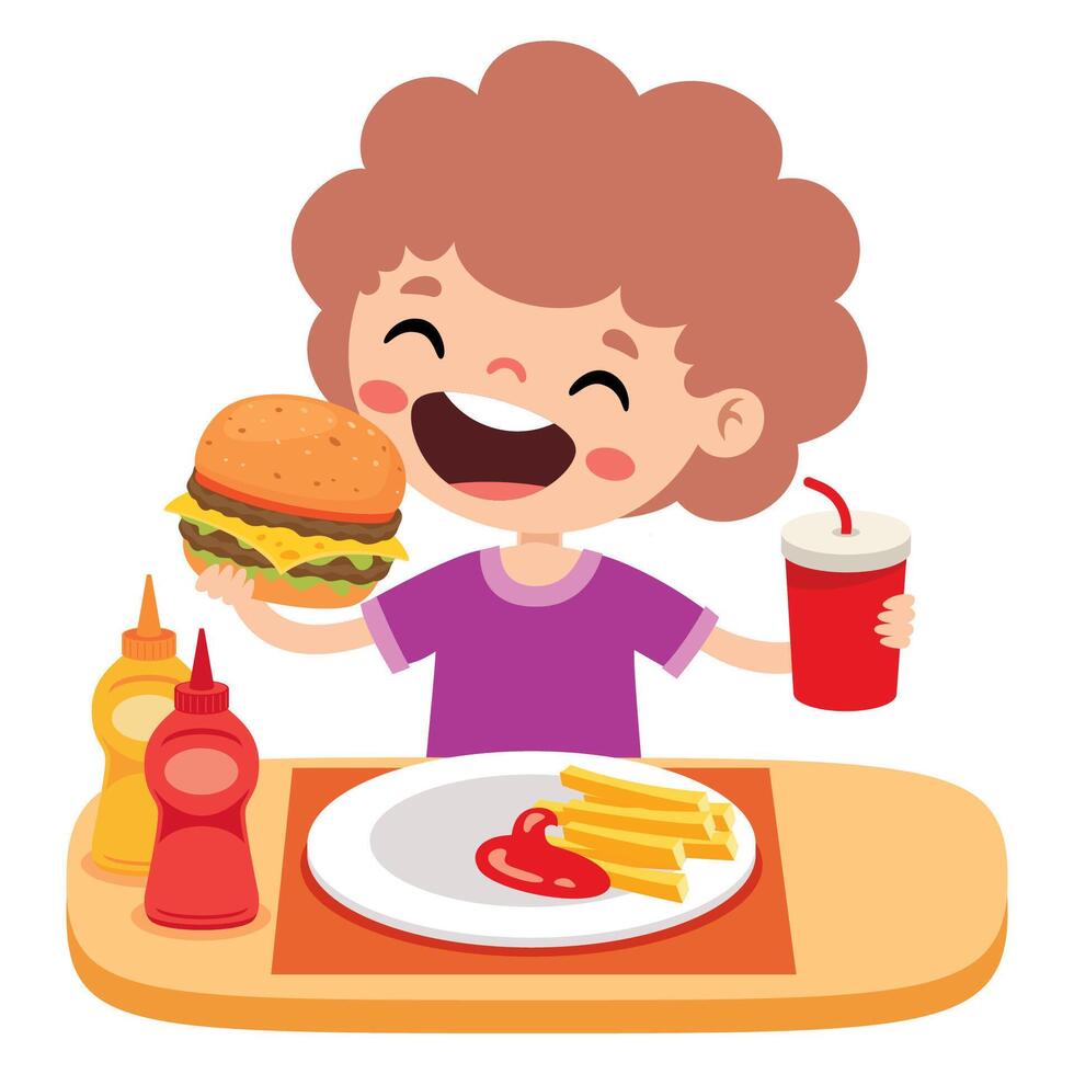 Food Concept With Cartoon Kid vector