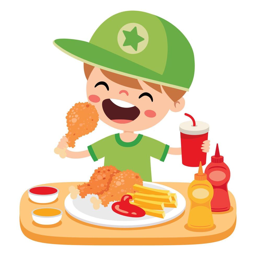 Food Concept With Cartoon Kid vector