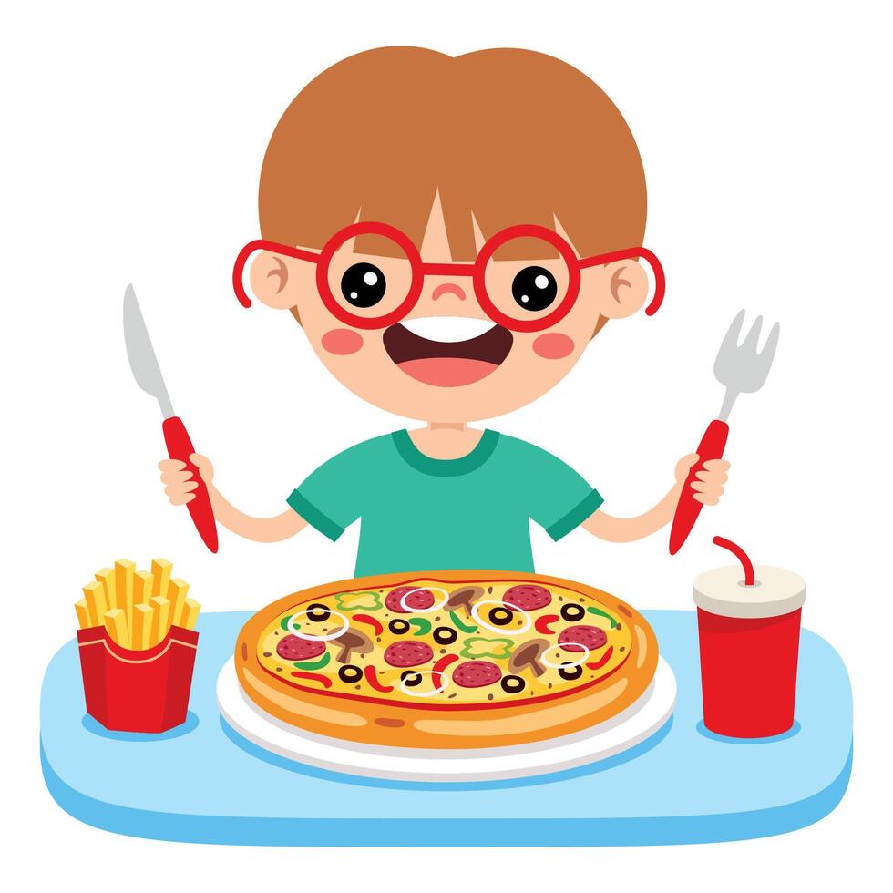 Food Concept With Cartoon Kid vector