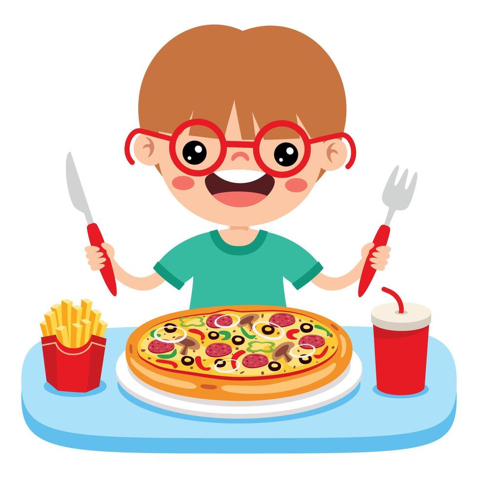 comida concepto con dibujos animados niño vector