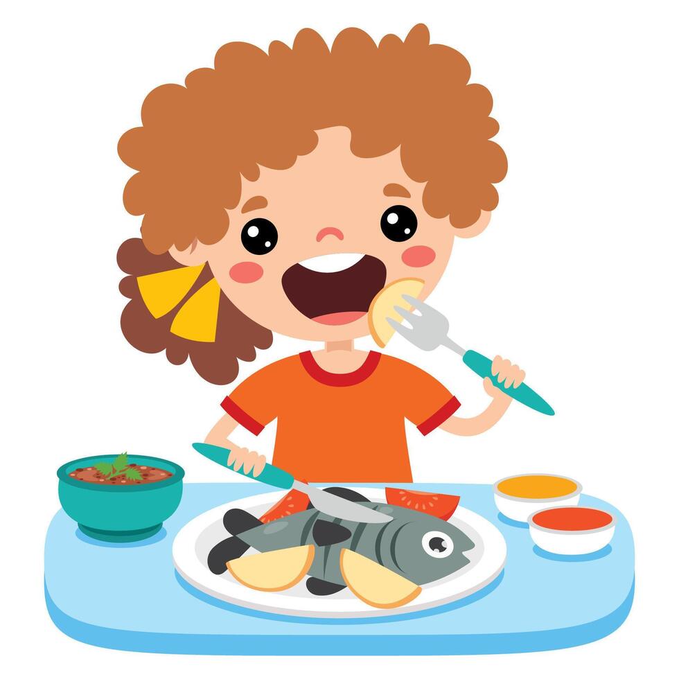 Food Concept With Cartoon Kid vector