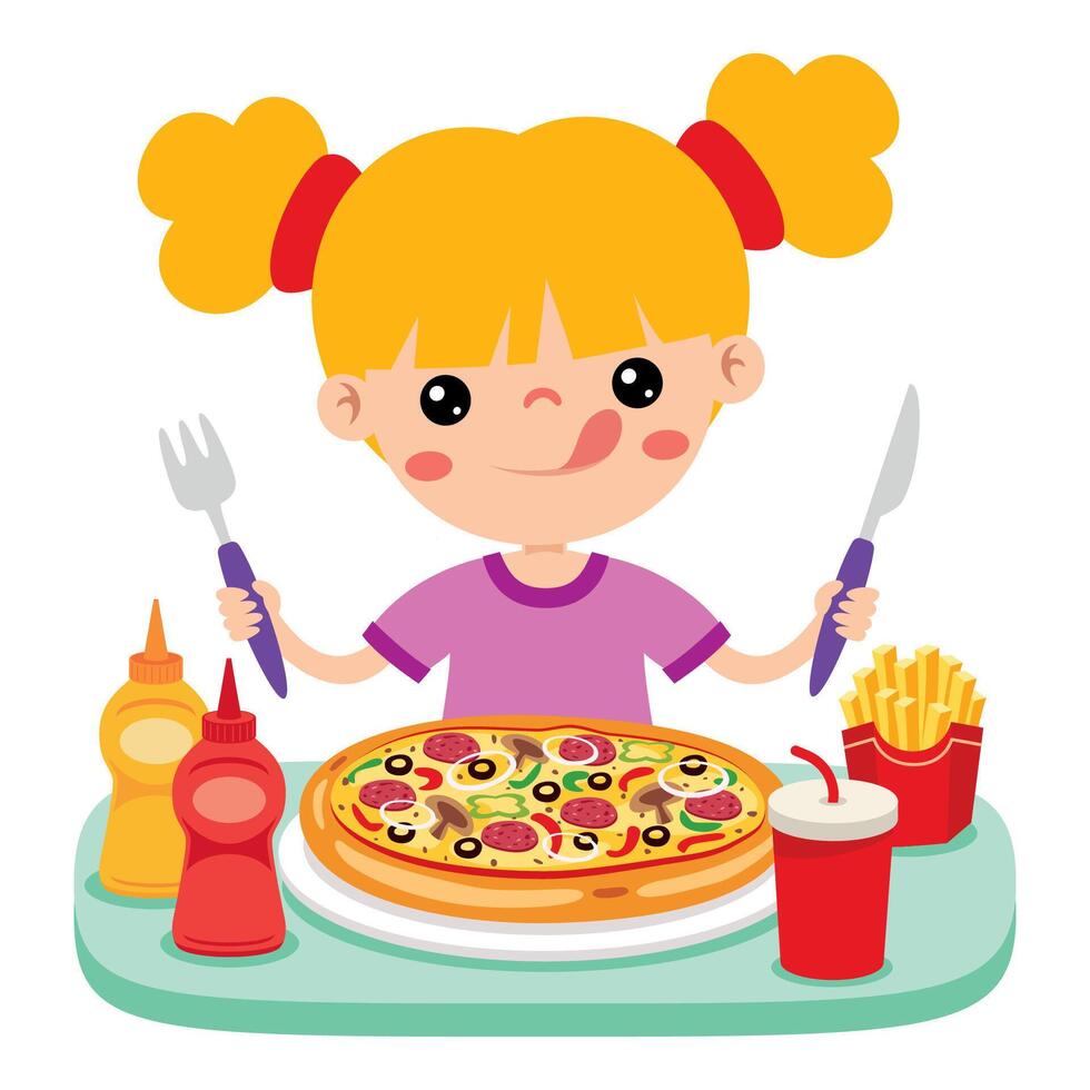 comida concepto con dibujos animados niño vector