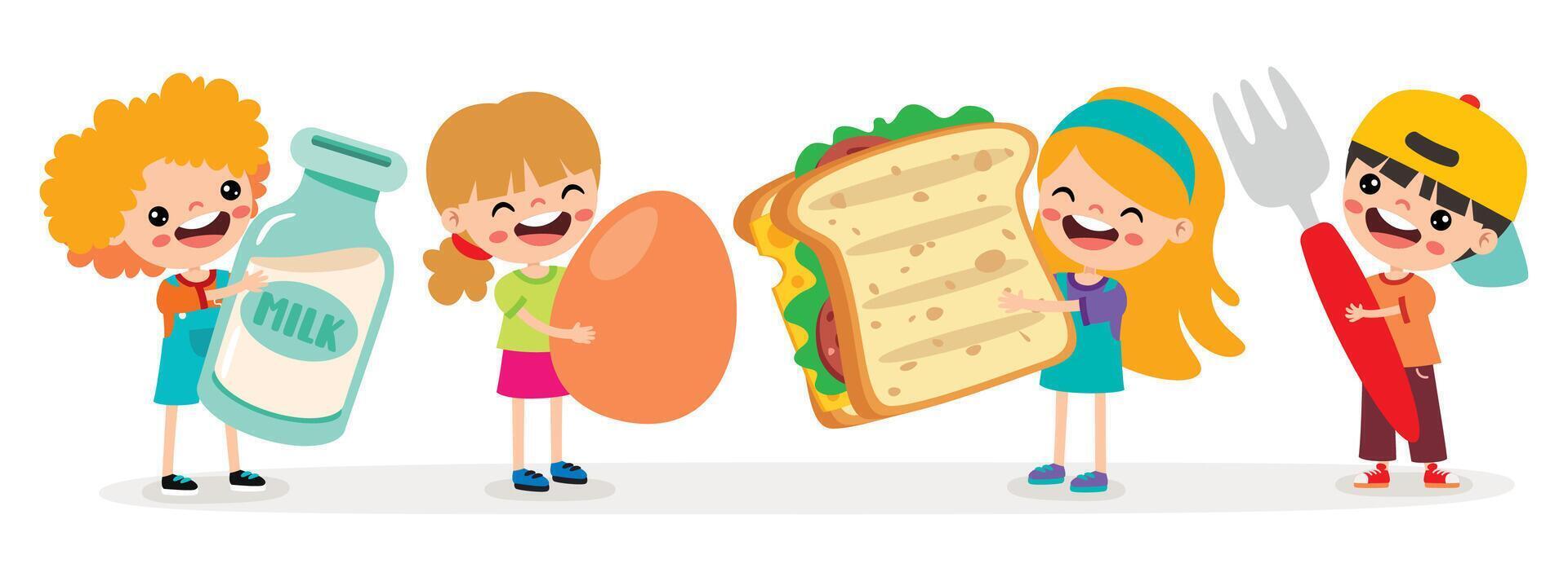 Food Concept With Cartoon Kids vector