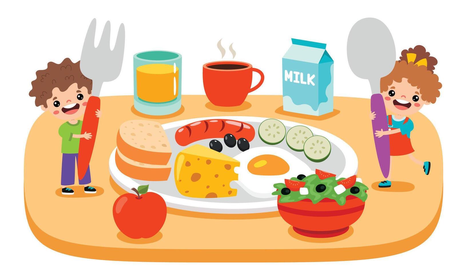 comida concepto con dibujos animados niños vector