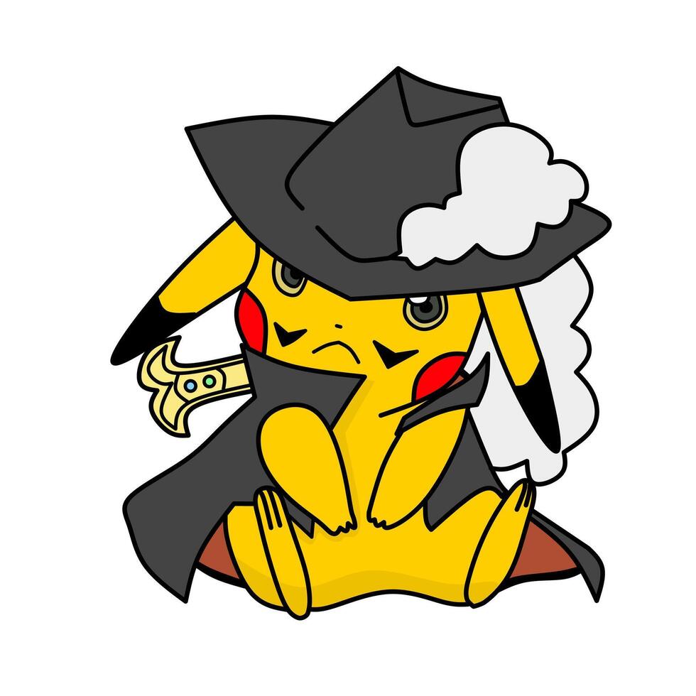 Pokemon character pikachu cartoon cosplay dracule mihawk one piece costume vector