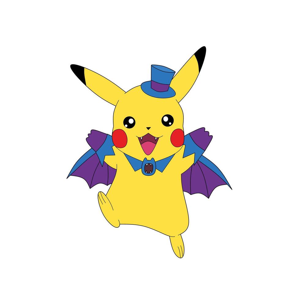 pokemon personaje Pikachu vampiro disfraz Víspera de Todos los Santos día vector