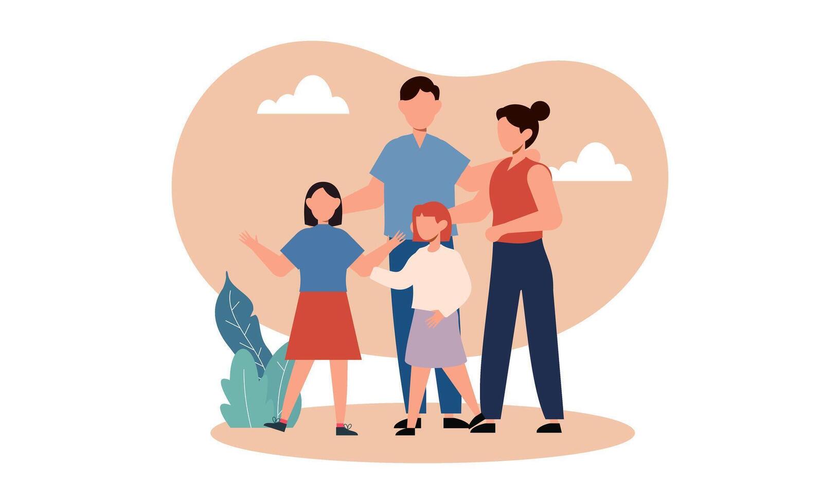 Hand drawn asian family illustration vector