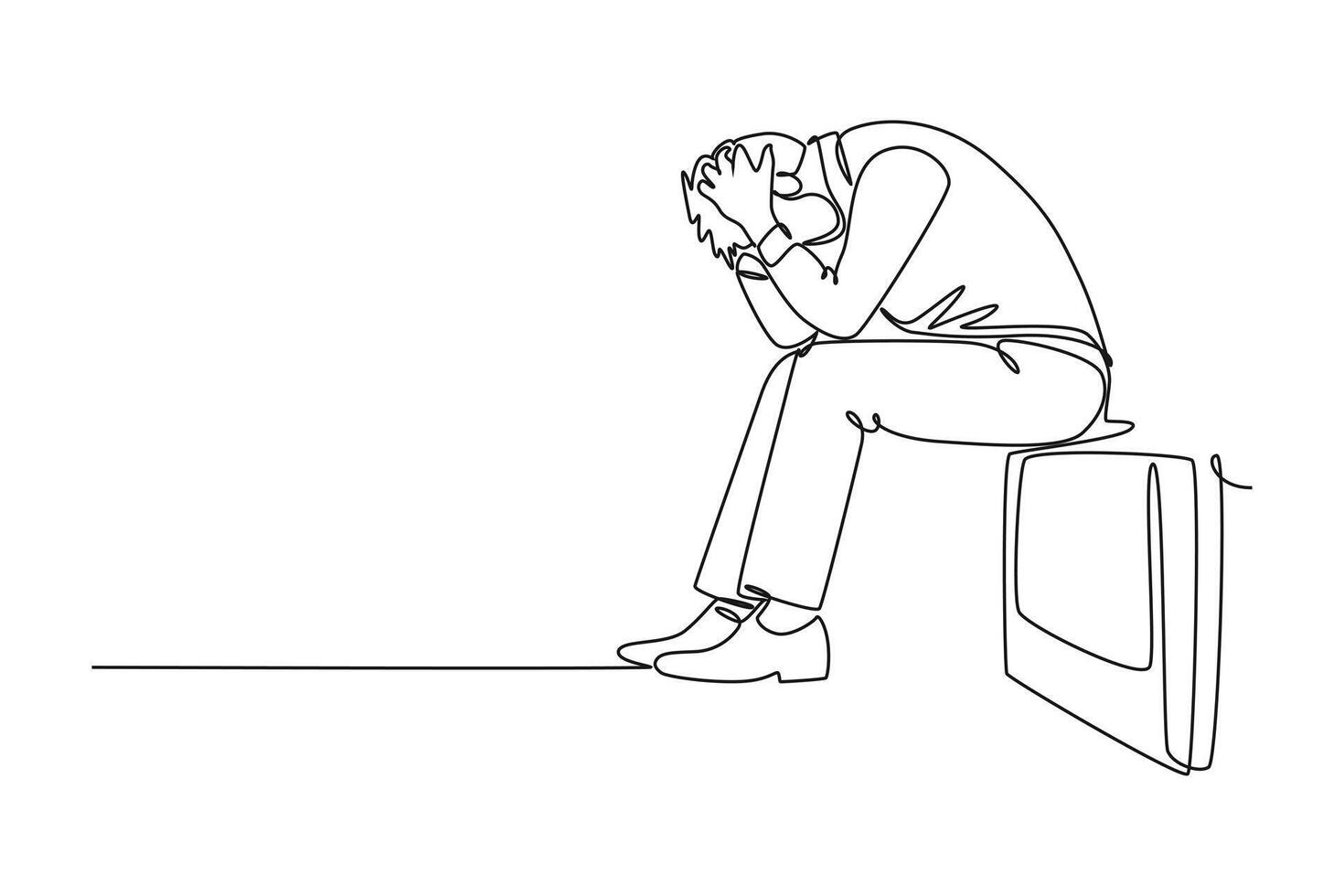 One continuous line drawing of busy people in stress and fatigue at work. Doodle illustration in simple linear style vector