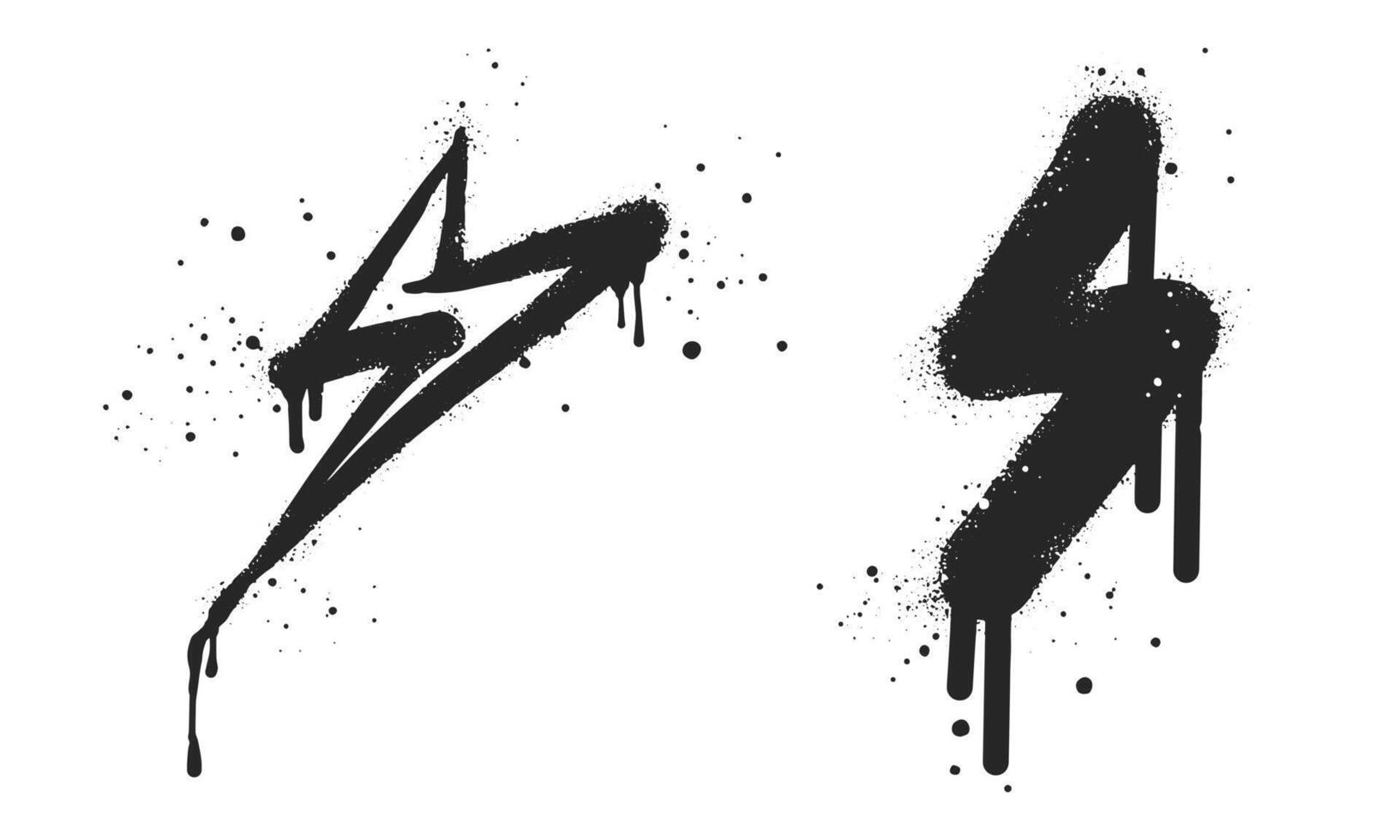 Spray painted graffiti Electric lightning flash, Lightning bolt in black over white. Drops of sprayed thunder bolt symbol. isolated on white background. illustration vector