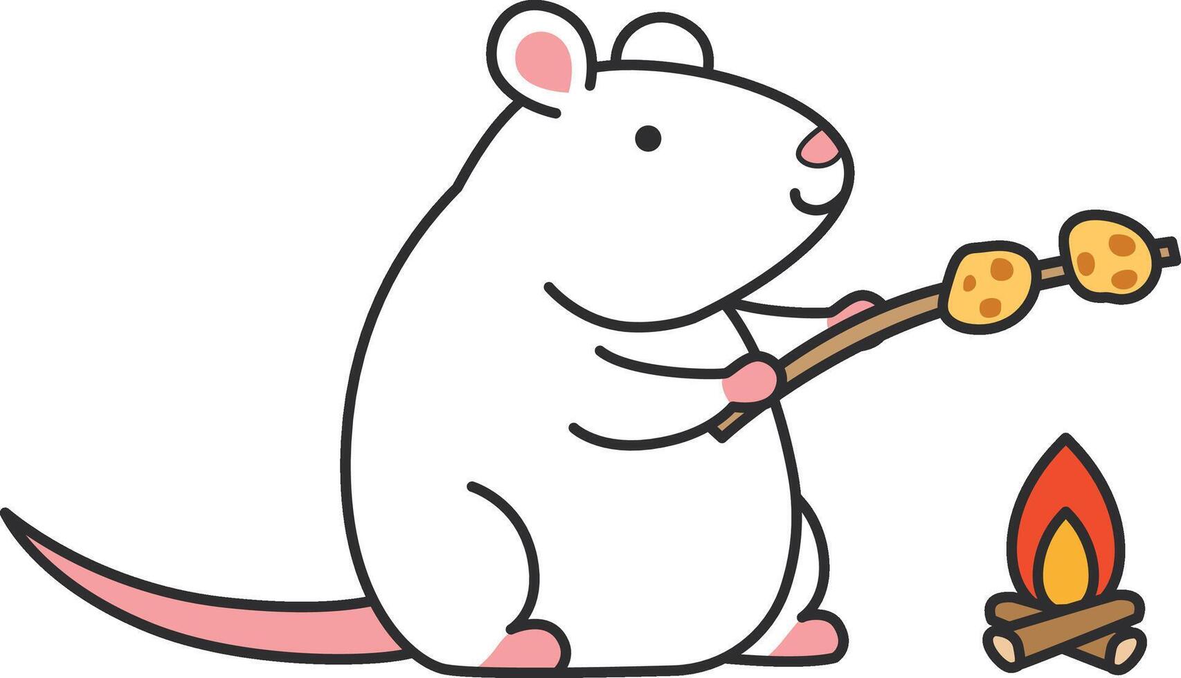 Mouse with a roasting stick illustration vector