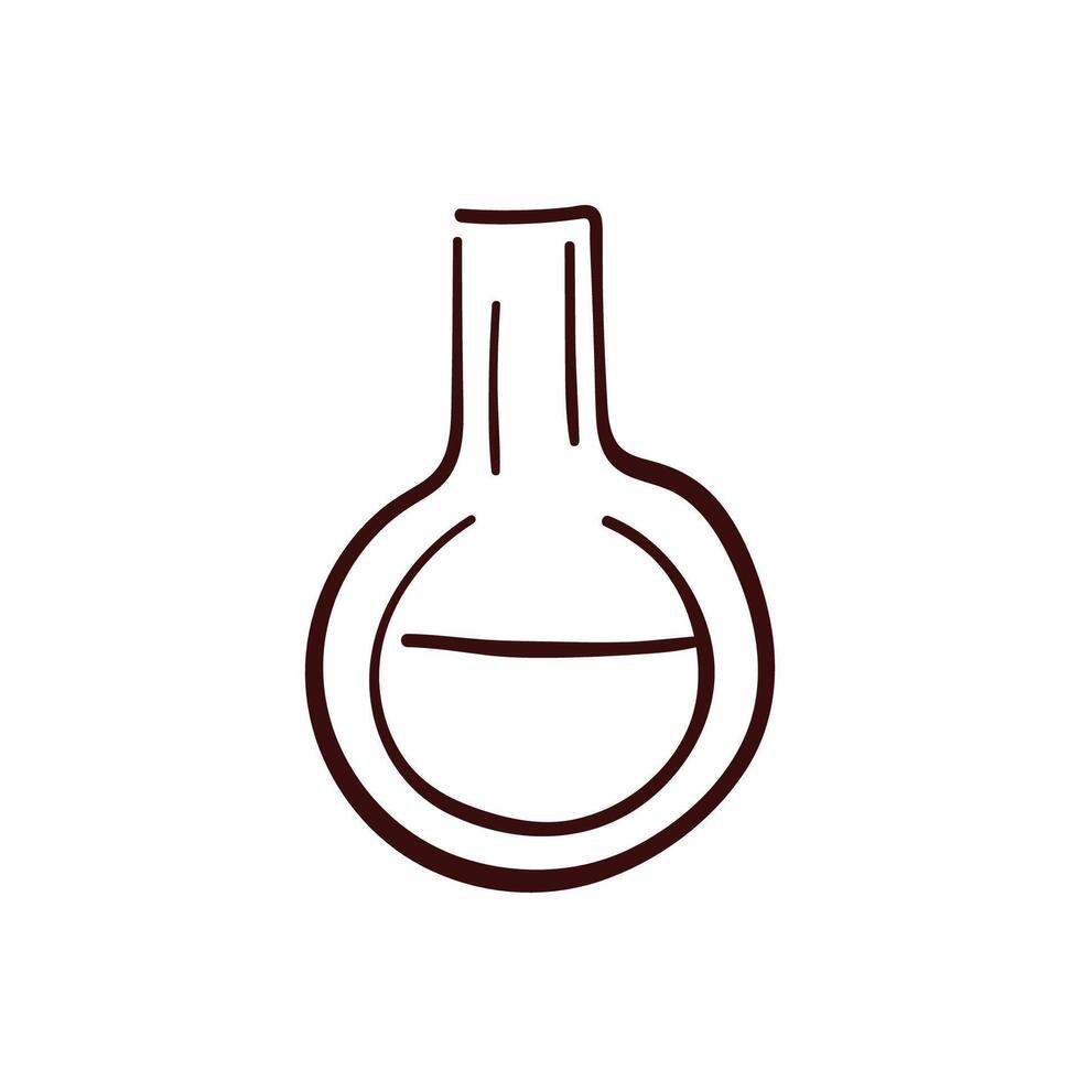 Chemistry flask icon in line art style. Hand drawn design for chemistry, laboratory, science, biotechnology. illustration isolated on a white background. vector