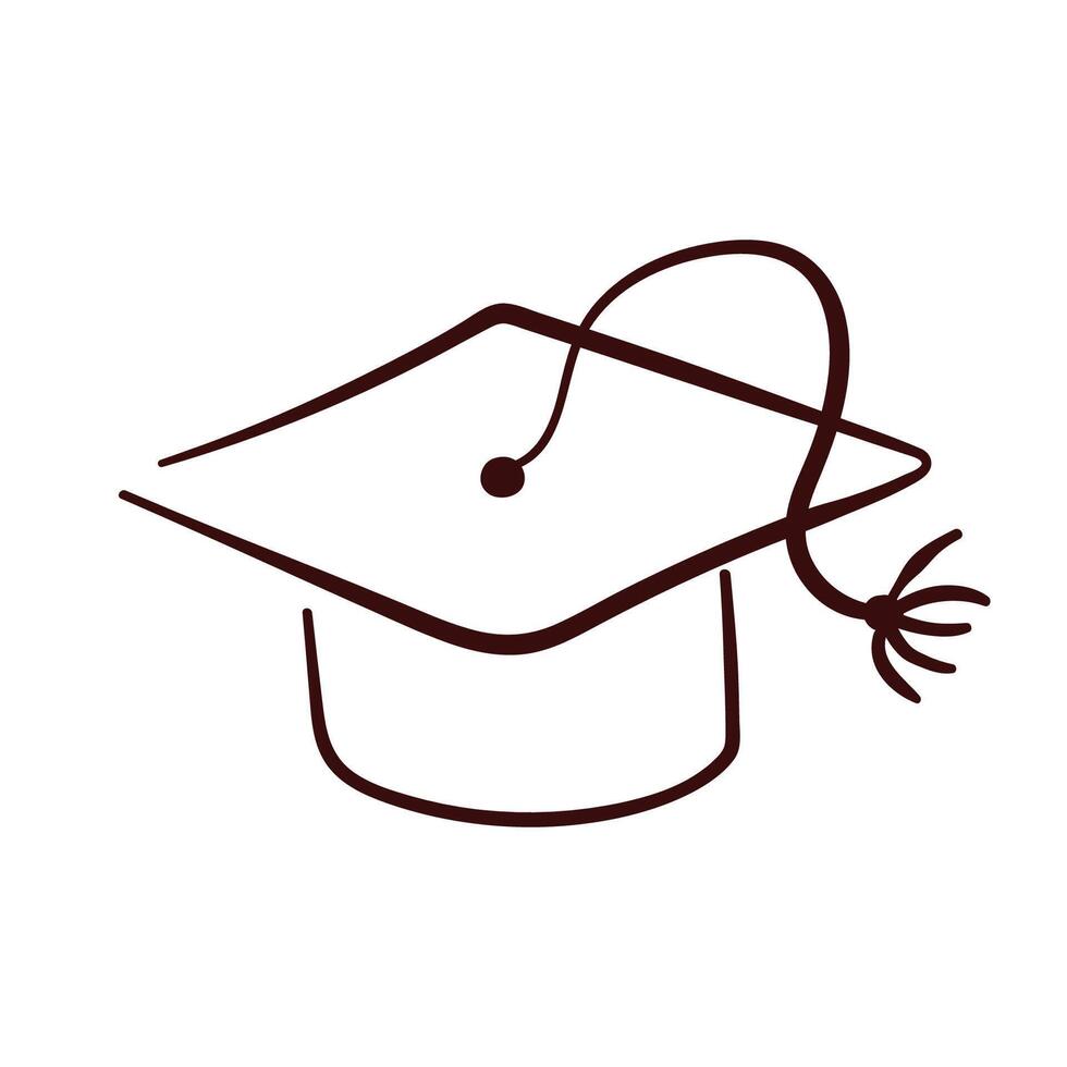 Graduation hat icon in line art style. Outline college, study, university sign. Illustration isolated on a white background. vector