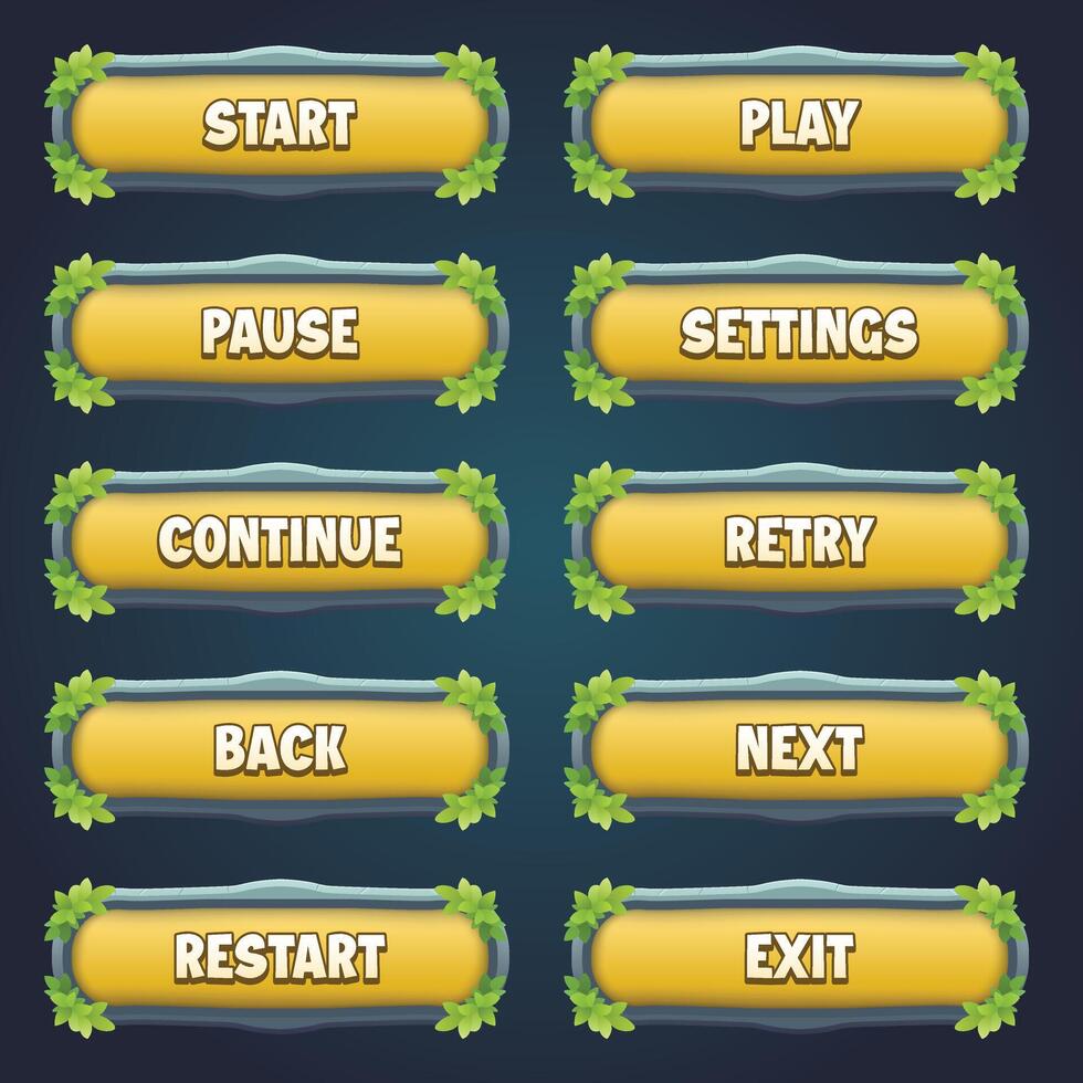 Attractive game yellow stone buttons with editable text effect in unique leaves border designs vector