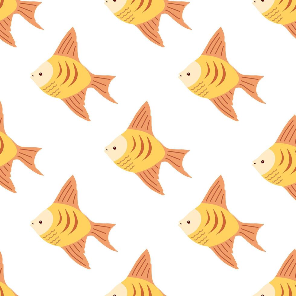 Cute tropical fish seamless pattern, . Flat aquatic illustration isolated on white background. vector
