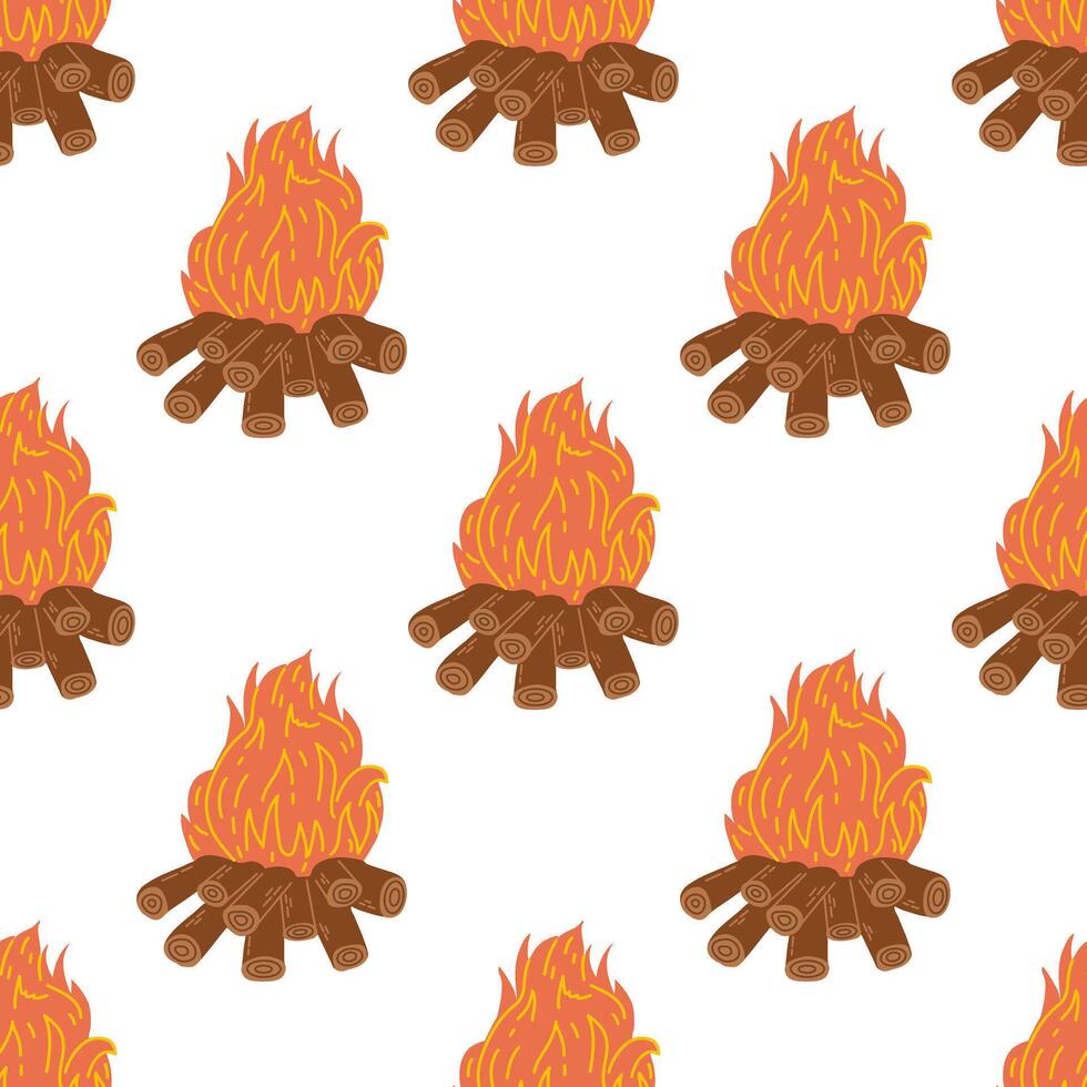 Cute bonfire seamless pattern. Flat object isolated on white background. Doodle drawing. vector