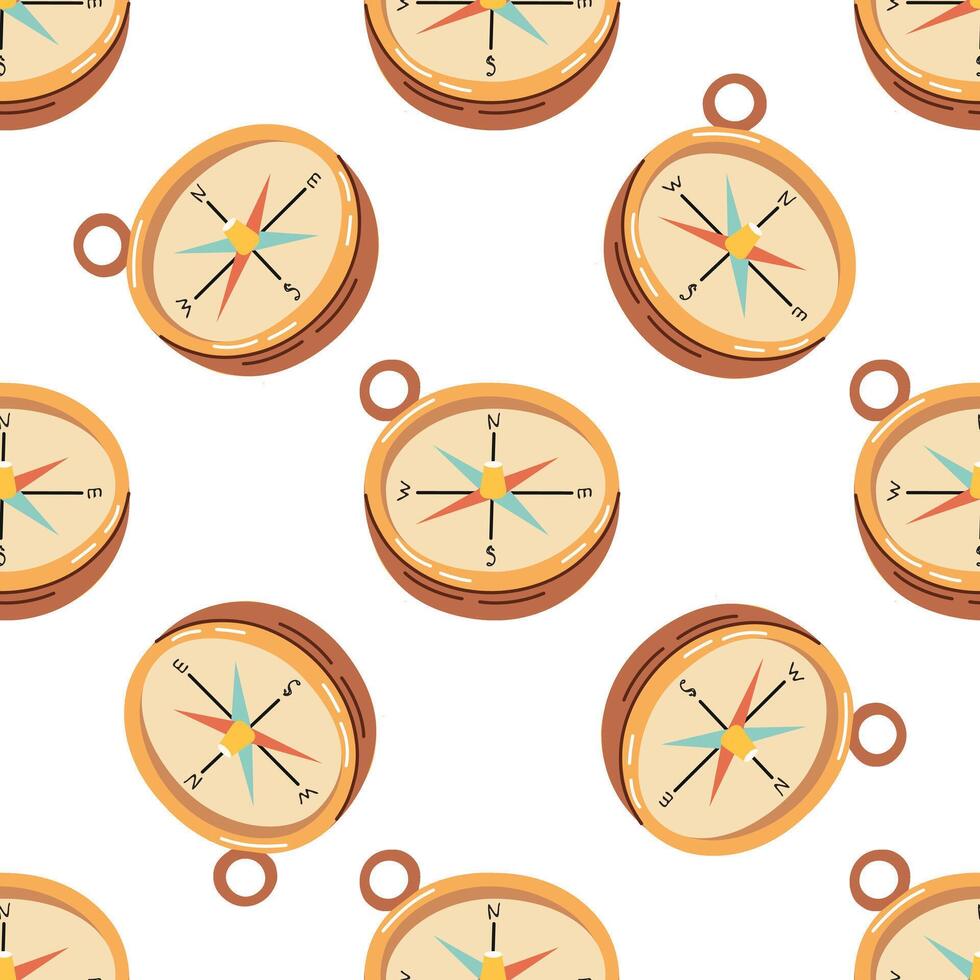 Cute hand drawn compass seamless pattern. Flat illustration isolated on white background. Doodle drawing. vector