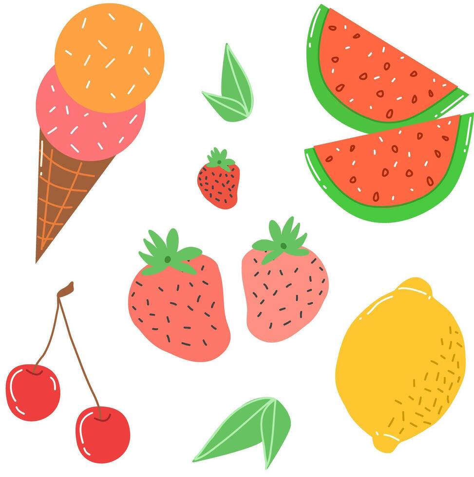 Cute bright colors of fruits collections. Set of fruits vector