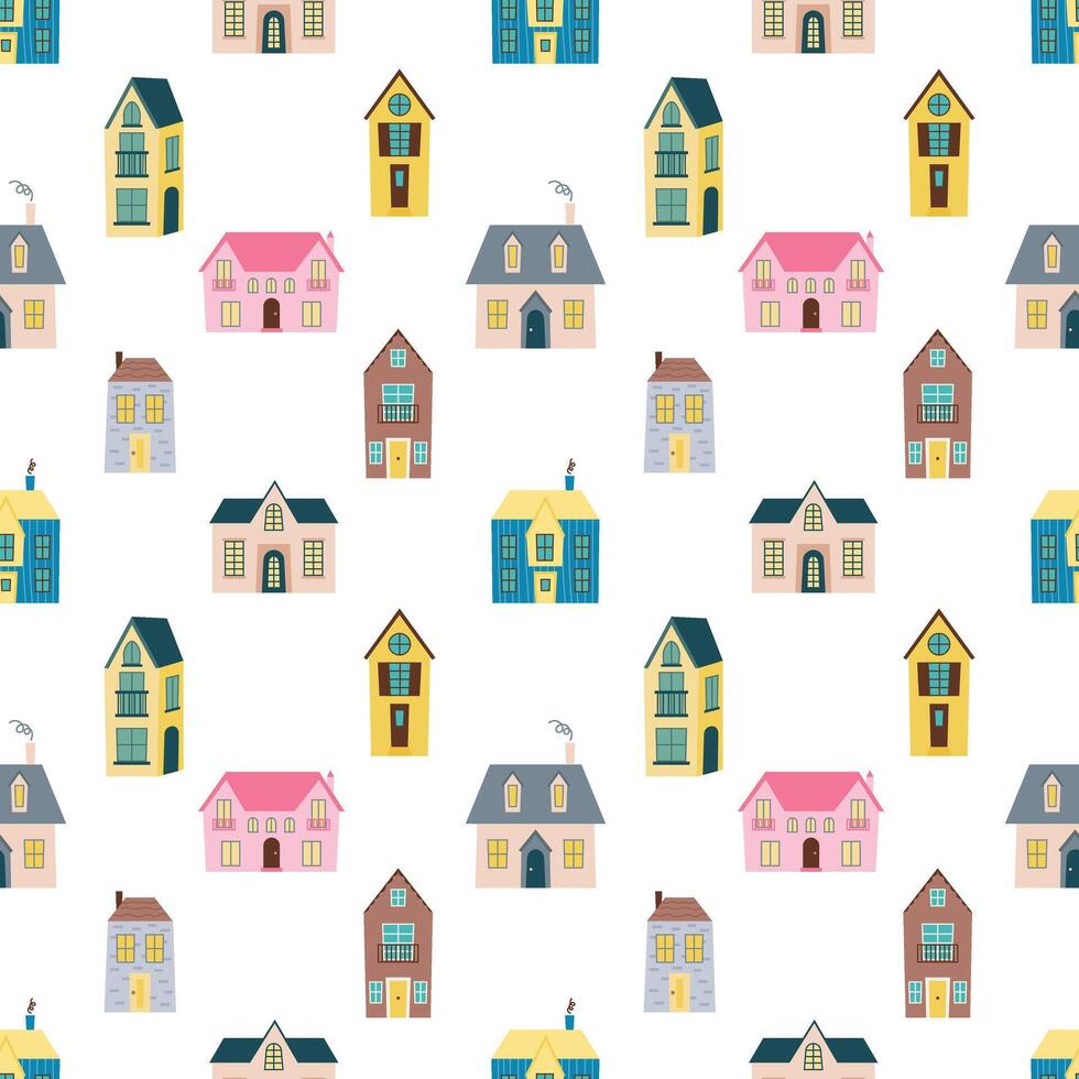 Seamless pattern with town houses on white background vector