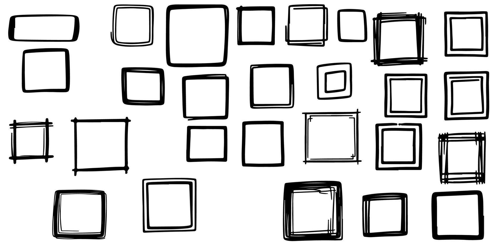 continuous one black line freehand drawing black square frame set line stroke scribble different element collection vector